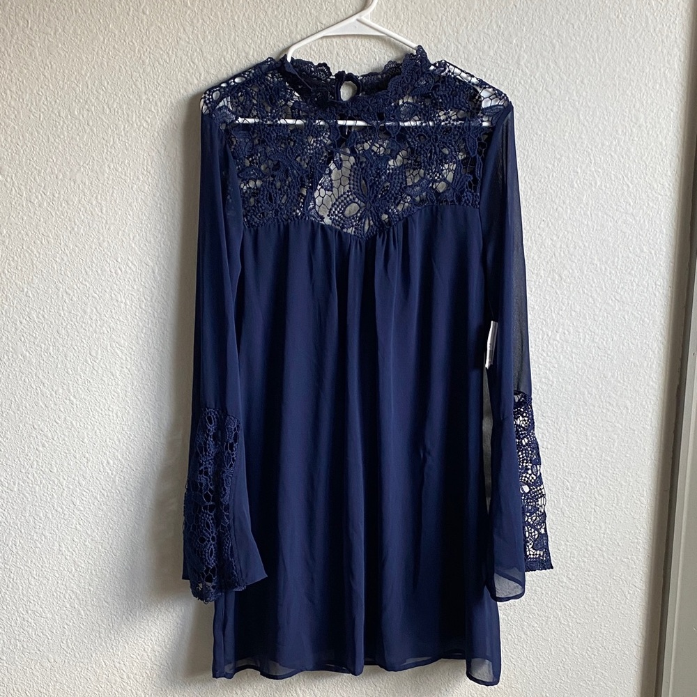 Trixxi Navy Lace Overlay Dress (NWT)